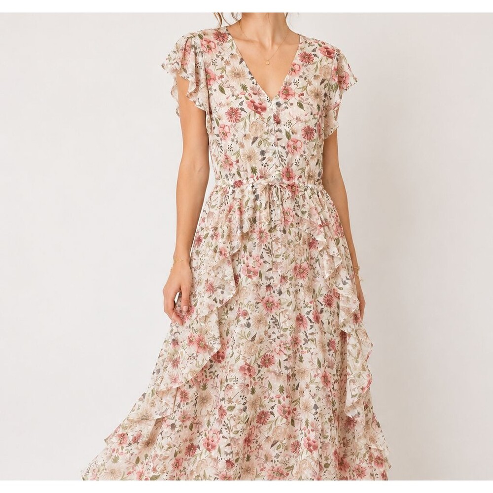 Good Hart by Matilda Jane Floral Ruffle Midi Dress Large Cottagecore Romantic